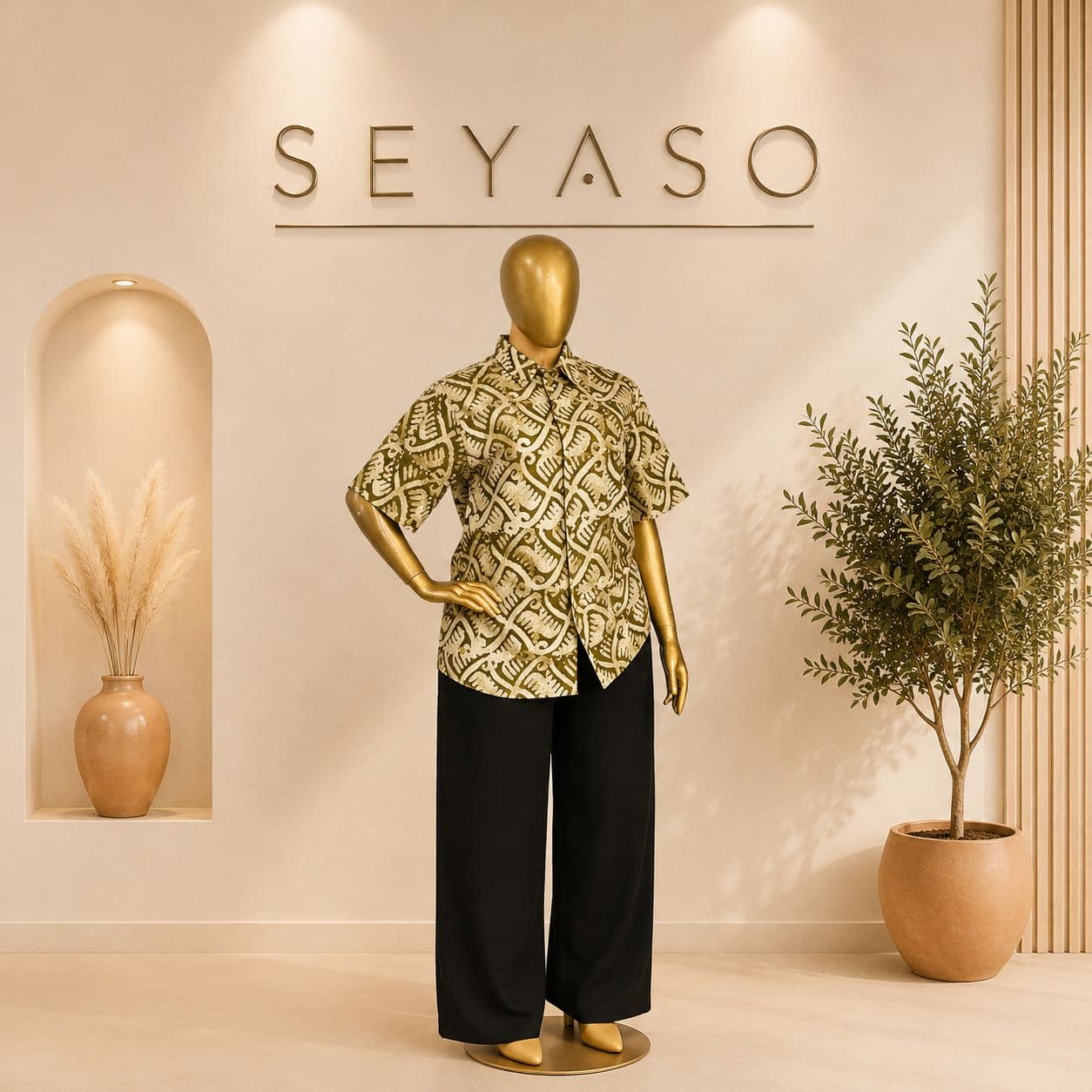 Chemise Batik Élégance Olive